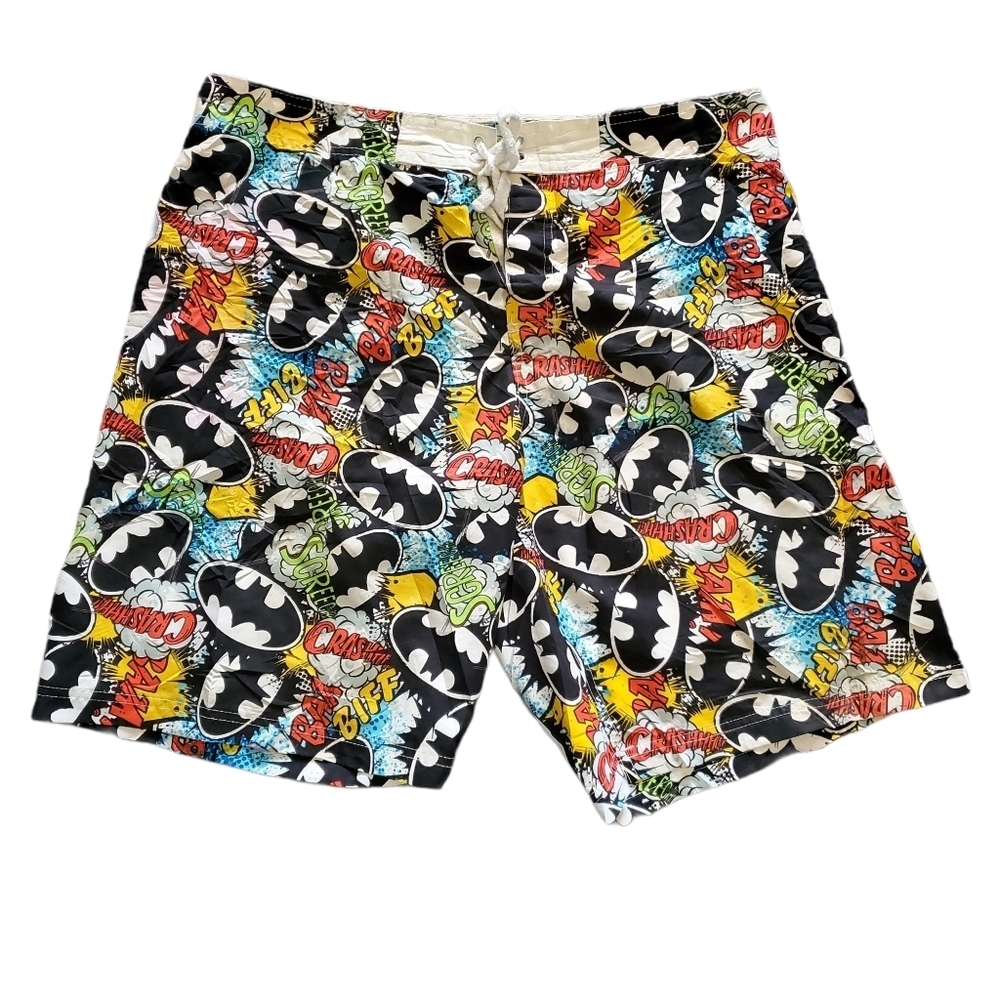 Mens Vintage DC Comics Batman Cartoon Bam Biff Crash Board Shorts Bathing Suit